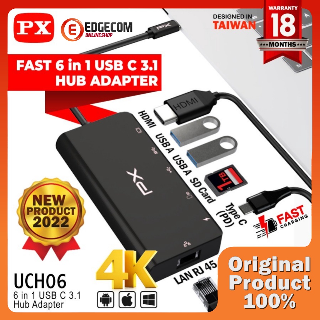 USB 3.1 Type C 6in1 HDMI 4K LAN USB 3.0 Hub Converter PX UCH06