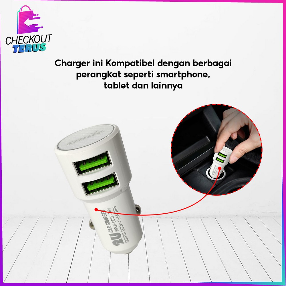 CT C820 Adaptor Car Charger Double USB Universal Crystal White  2 Output Colokan Mobil Portable Pengisi Daya Hanphone Travel