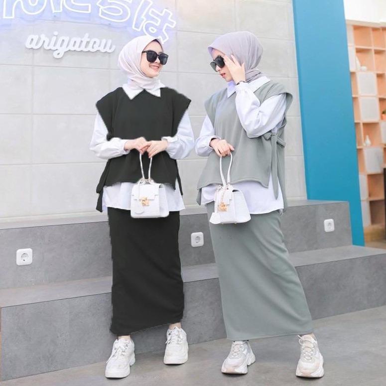 LANGSUNG ATC Syasweater- One set ROMPI + Rok Span /Celana Rok / Maxi Skirt Original /Rok Rajut Wanit