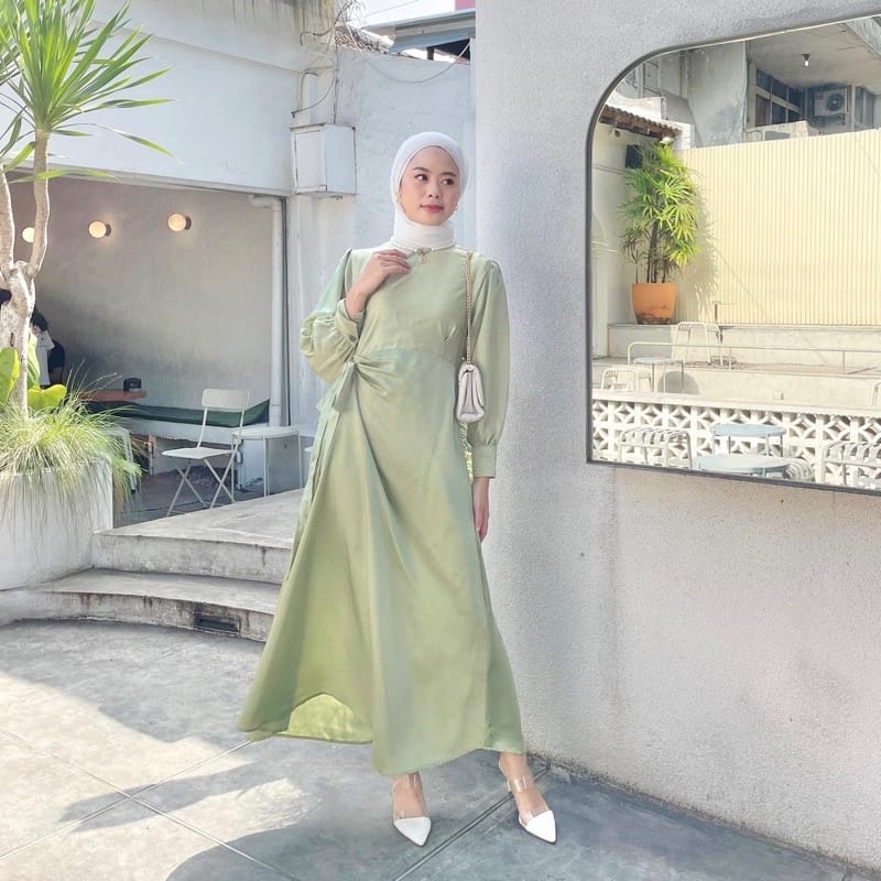 AZZAHRA GAMIS TALI MAXI LEBARAN DRESS PANJANG ATASAN WANITA SATIN PREMIUM (MSB)