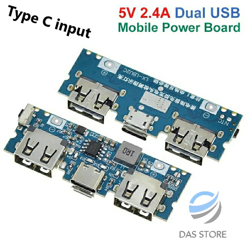 Modul powerbank type c usb input 2.4A fast charging input type c dan micro