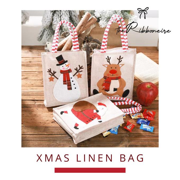 ,,,,,,,] Christmas linen bag/ tas natal/ goodie bag natal/ tote bag natal
