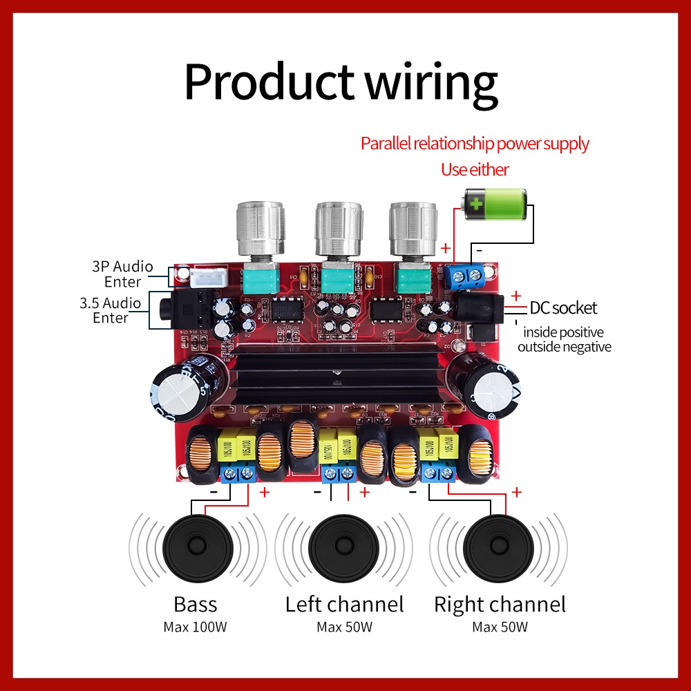 【XH-M139】 2.1 channel digital power amplifier board tegangan lebar 12V-24V 【TPA3116D2】 Daya tinggi 2*50W+100W