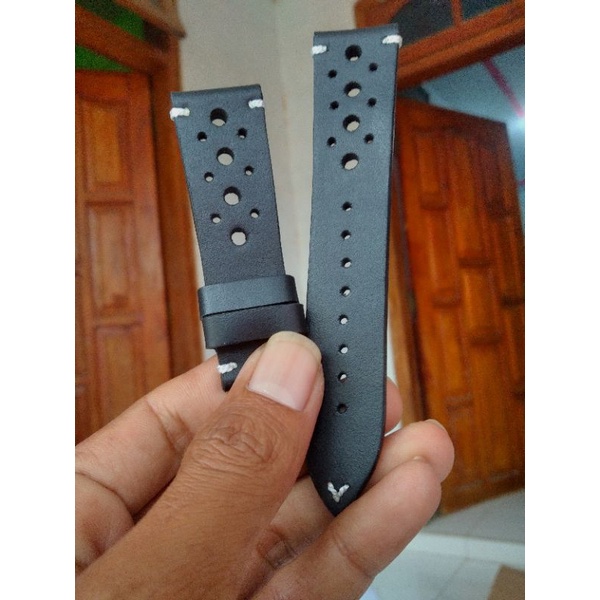 Strap jam tangan kulit asli, model rally