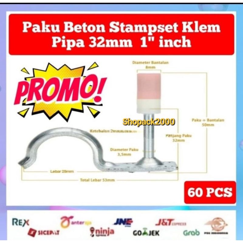 Paku Beton Stamset Ramset Mesiu Klem Piva 32 MM 1&quot; per 60 Pcs