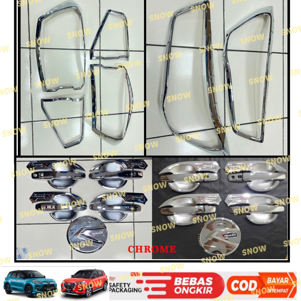 Paket Garnish Lampu Depan Belakang Outer Handle Tank Cover Raize Rocky 2021 2023 2024 Chrome Hitam