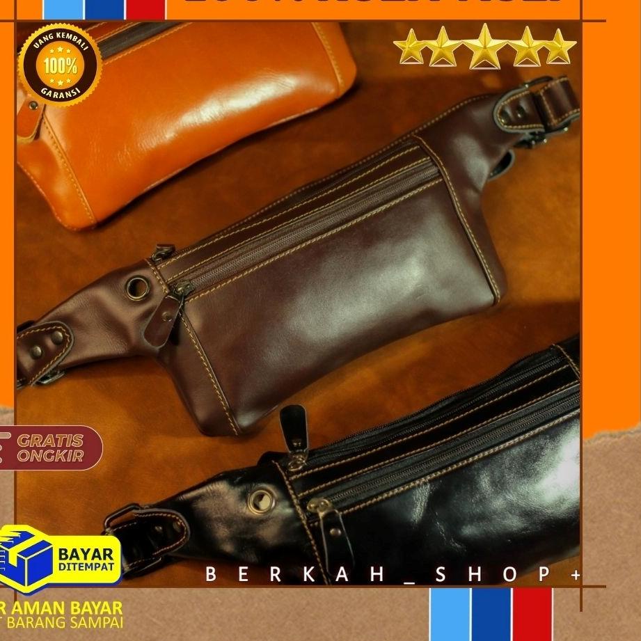 12.12 MALL Tas Selempang Waistbag Pinggang Kulit Asli Pria Cowok Slempang Waist Bag Weistbag Selepan