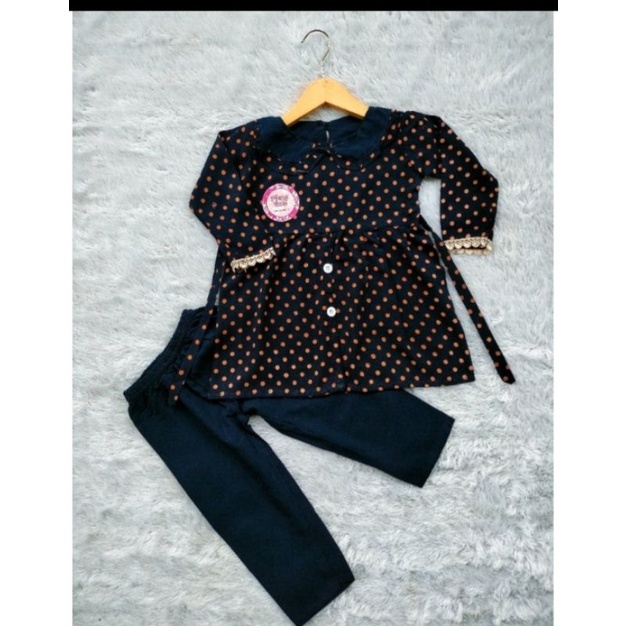setelan tunik polkadot anak perempuan 1-8 thn