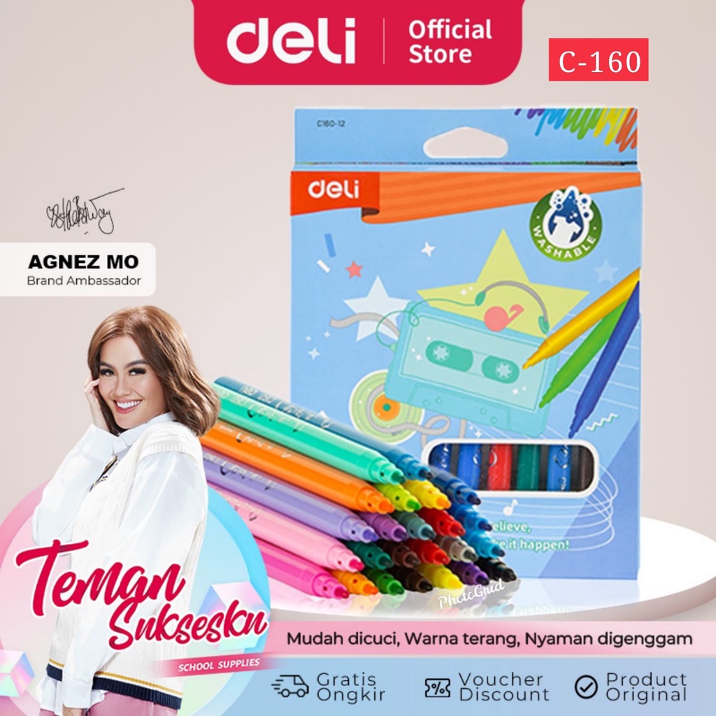 [DELI X AGNEZ MO] Deli Felt Pen / Spidol 24 warna C160