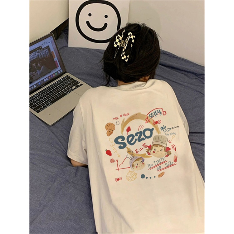 kaos oversize wanita import lengan pendek cartoon letter graffiti T-shirt kekinian kaos korean style