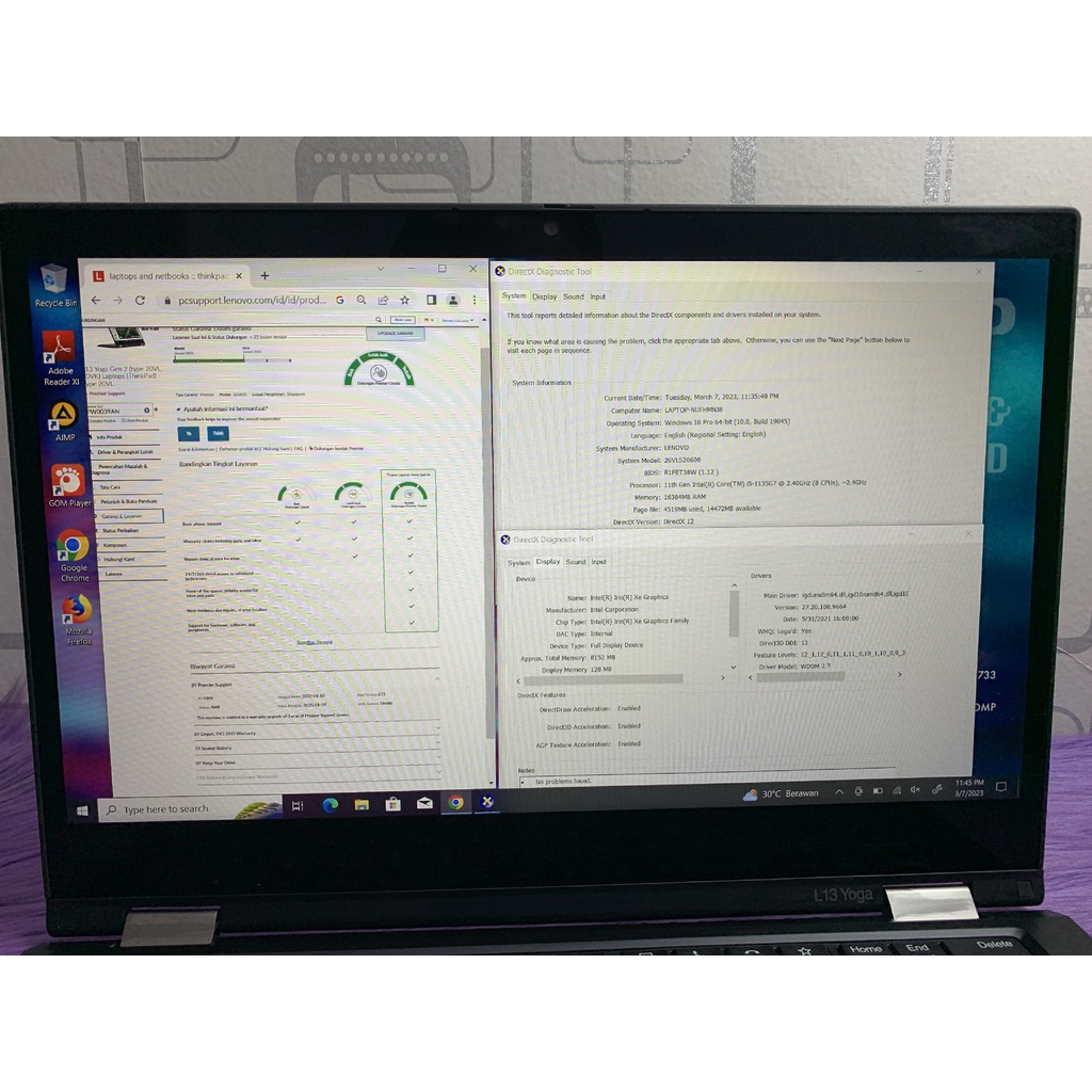 Lenovo L13 Yoga Core i5-1135G7 16GB SSD 512GB FULLSET GARANSI