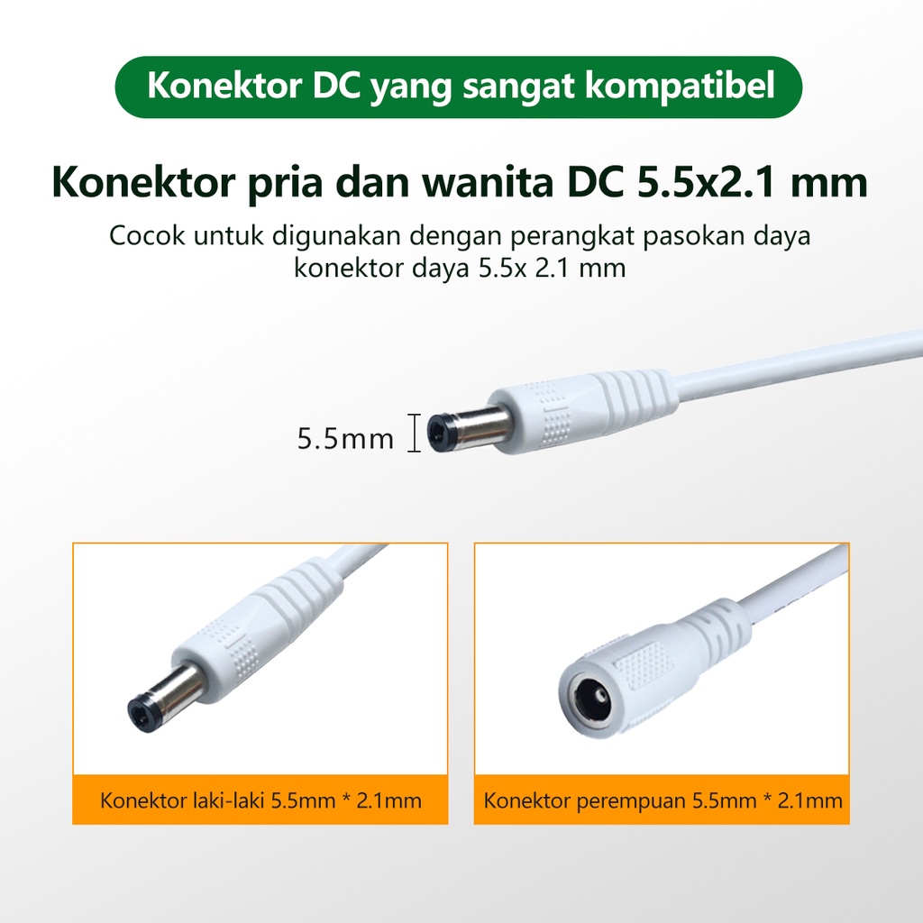 XIHANCAM Sambungan Kabel Listrik Tembaga Yang Diperpanjang DC 5.5x2.1 Kamera CCTV Power Extension Cable Accessory 12V Powerline Adapter 5M Panjang For CCTV Outdoor