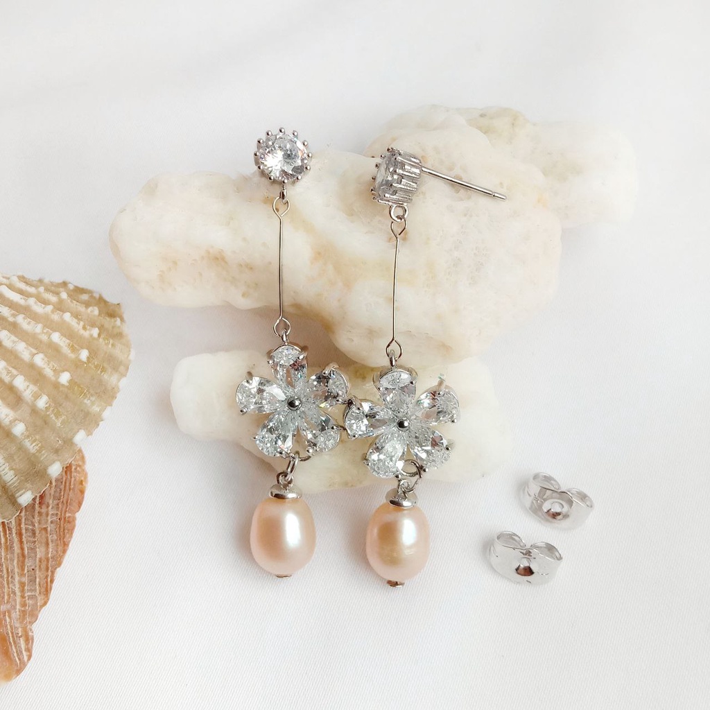 Anting Stud Panjang Mutiara Air Tawar Asli Lombok