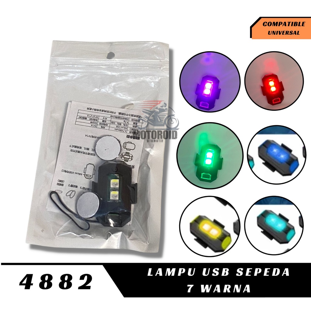 Lampu USB sepeda 7 warna kedip super terang charge drag depan belakang