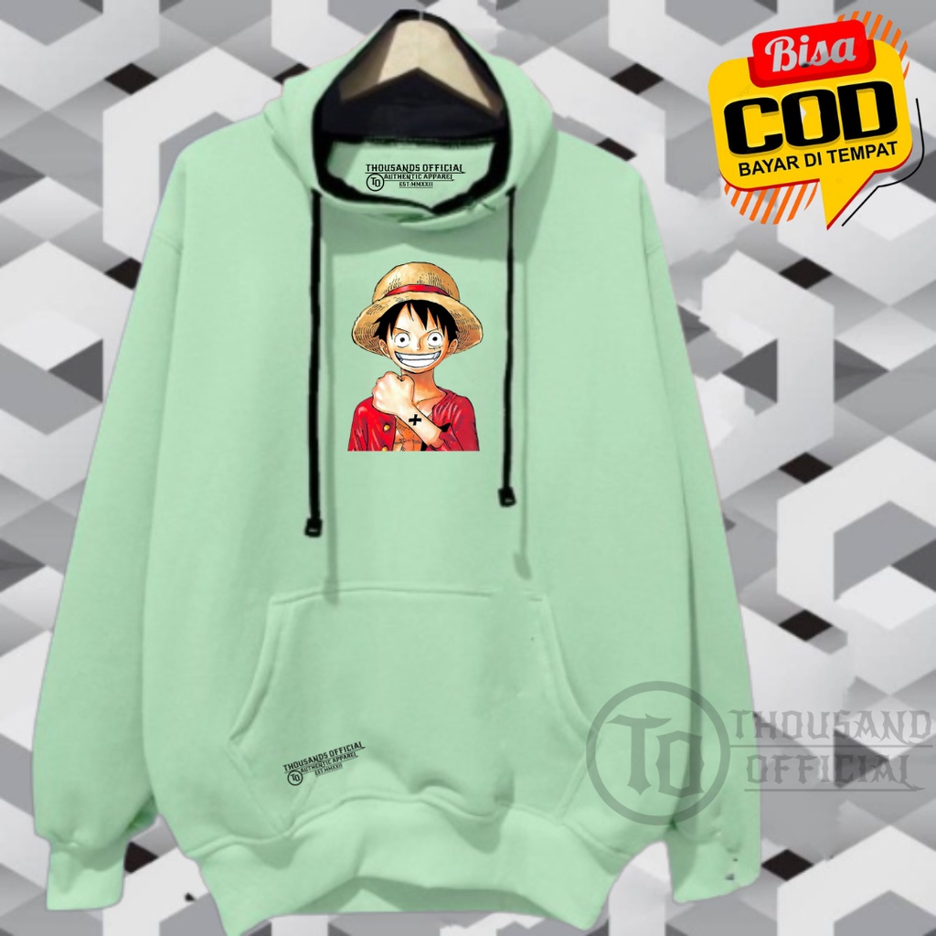 Thousands Official Sweater distro original brand warna Hjau Mint  list sablon Kartun Lucu ONE PIECE 