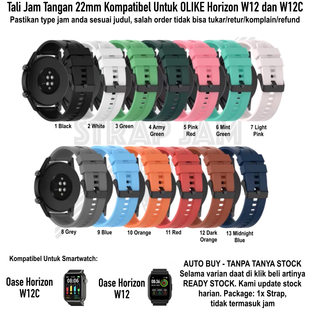 T2E 22mm Strap Smartwatch Olike Horizon W12 W12C - Tali Jam Pria Karet Rubber