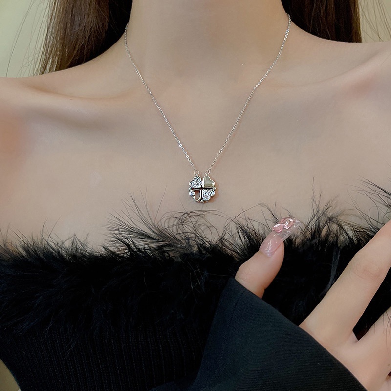 Kalung Baja Titanium Hati Magnetik Mode Baru Untuk Wanita Kalung Choker Dua-Pakai