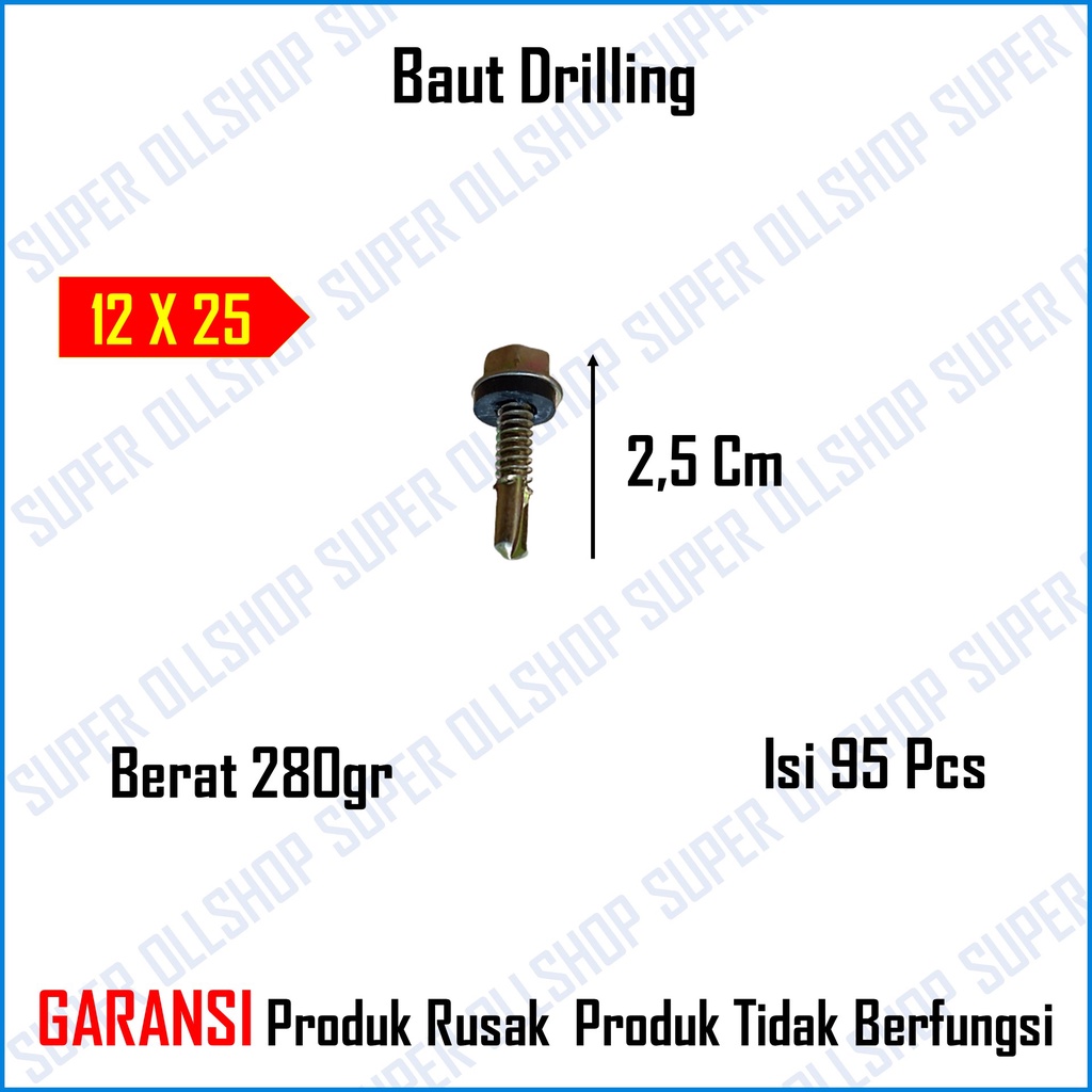 Sekrup Roofing Kuning 12X20 2 Cm / Baut Baja Ringan Drilling 12X30 3 Cm / Baut Skrup Driling 12X25 2.5 Cm 12X40 4 Cm Murah