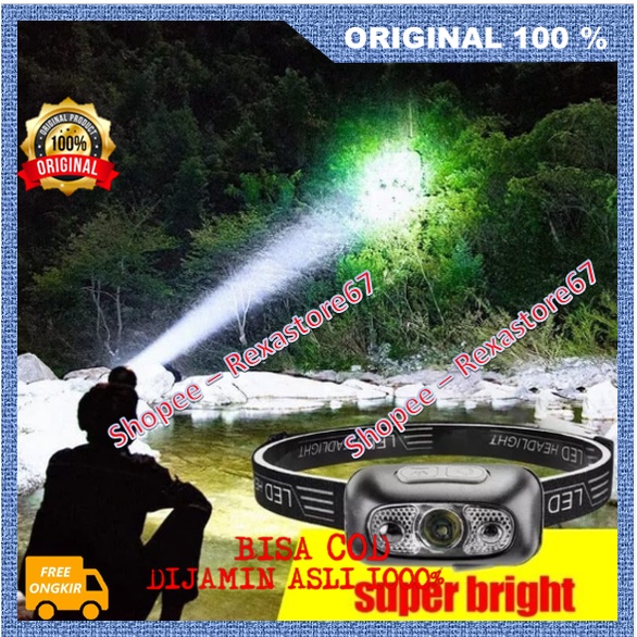 Headlamp Mini Rechargeable Senter Cas Senter Led Kepala Mini Super Terang ASLI