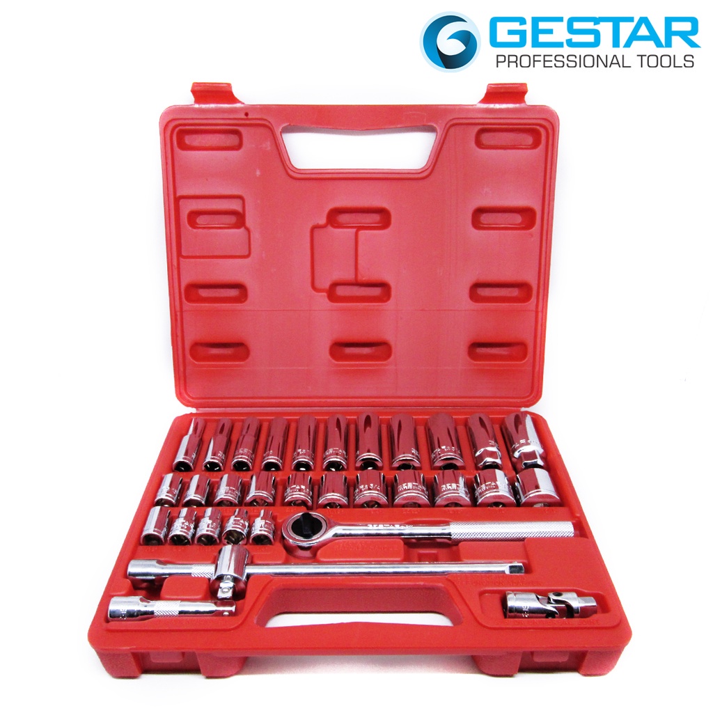 GESTAR/CROSSMAN-Set Kunci Shock 3/8" Drive SAE (6 pt) Socket Set - 32Pc 299-089