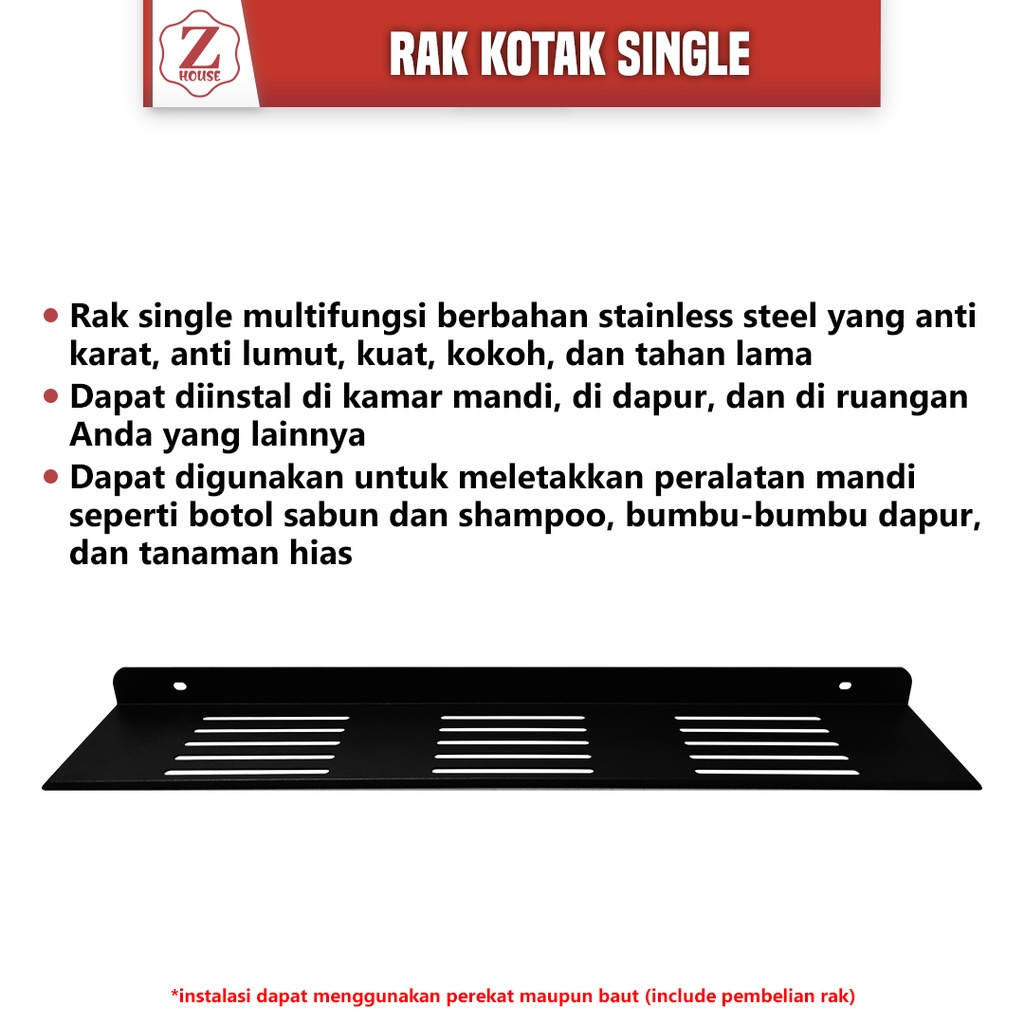 Rak Sampo Kotak Single 50CM Rak Sabun Datar Kotak Singel Bahan Sus304 Hitam Rak Kotak Single Untuk Dapur Bahan Stainless Steel Tebal Rak Bumbu Kotak Single 50CM Rak Dinding Kotak Panjang 50CM Single Warna Hitam