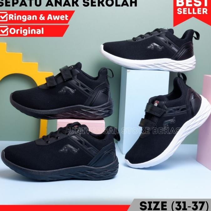 Sepatu Anak Sekolah Laki Perempuan TK SD Jaguar Pro ATT Hitam Polos