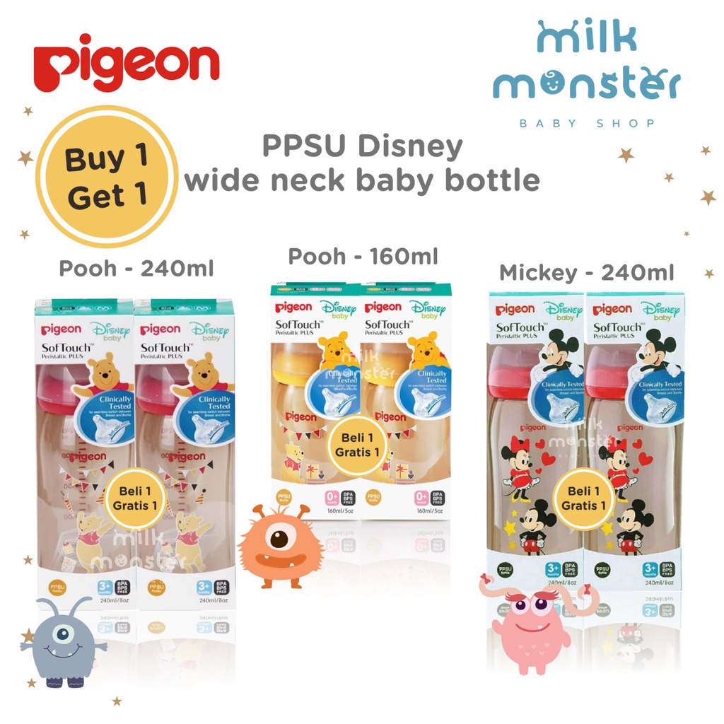 PAKET HEMAT Pigeon PPSU Disney wide neck baby bottle 160ml,240ml/ botol susu disney
