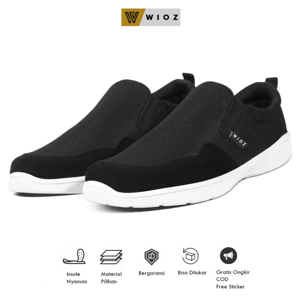 Wioz Sepatu Slip On Pria W 20251 Kets Kuliah Kerja - Hitam