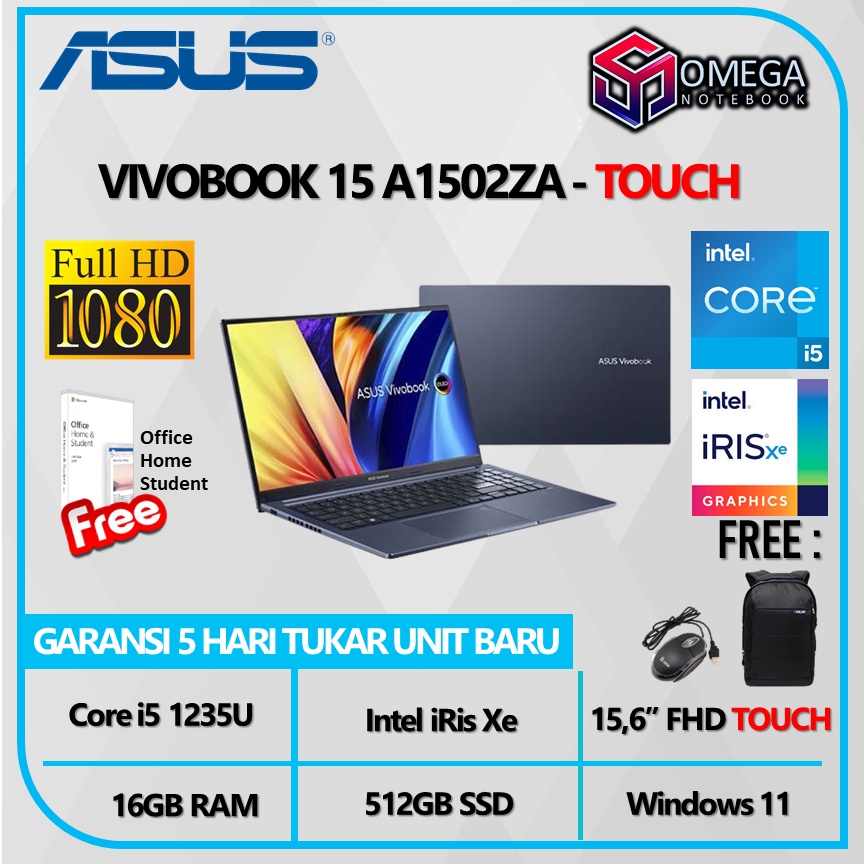 ASUS VIVOBOOK 15 TOUCH A1502ZA i5 1235U 16GB 512SSD iRis Xe Windows 11+OHS 15.6&quot;FHD IPS