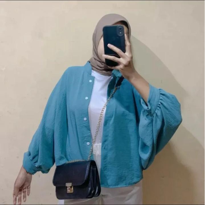 batwing crop  oversaize krinkle air-flow polos atasan wanita