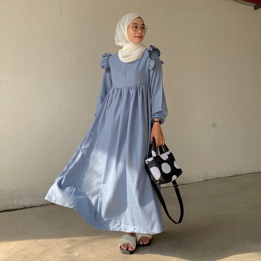 Gamis Polos 2023 lebaran kekinian dress mewah Fashion Pesta Kondangan import A1C8 remaja murah Crink