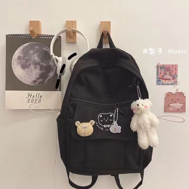 MIWA Backpak Nylon Tas Ransel Fashion Wanita Kekinian Korean Style Button Sekolah Bag kuliah Lucu Vintage Aesthetic Korea Chikoisme