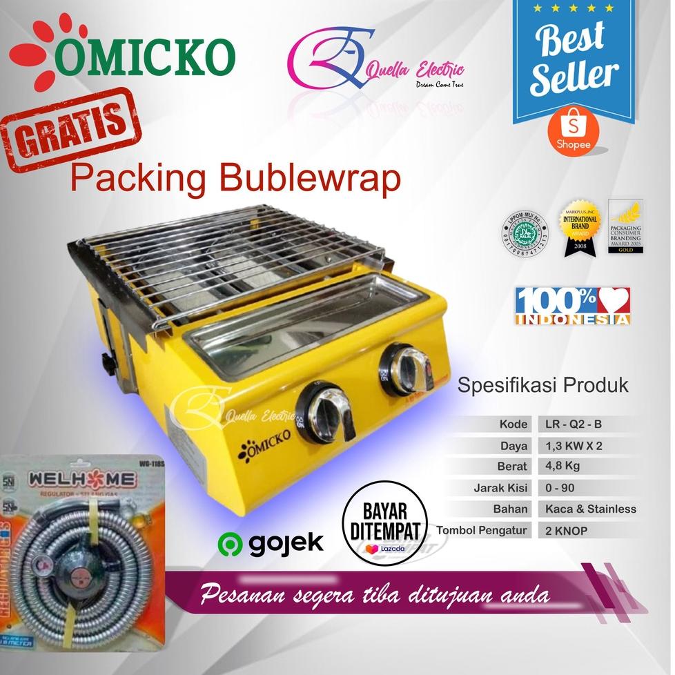 LANGSUNG KIRIM MURAH  KOMPOR PANGGANG SOSIS / AYAM / JAGUNG 2 TUNGKU OMICKO+PAKET SELANG REGULATOR