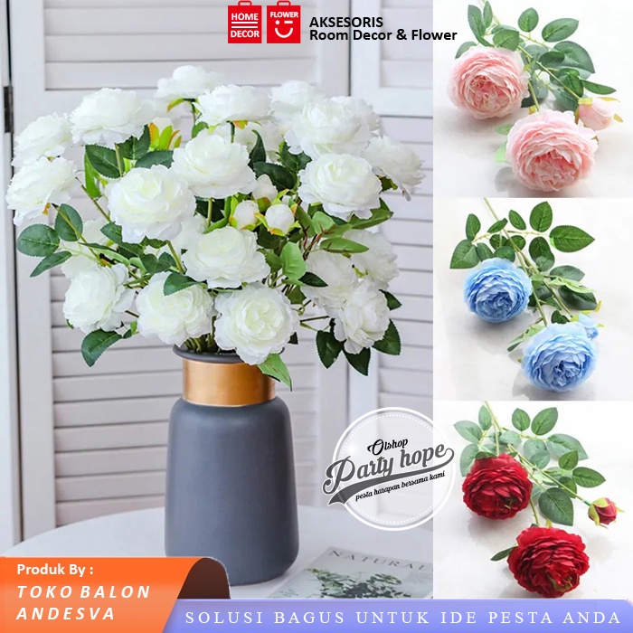 Bunga Mawar 3 kuntum / Bunga Plastik mawar / Tanaman Artificial Bunga / bunga dekorasi