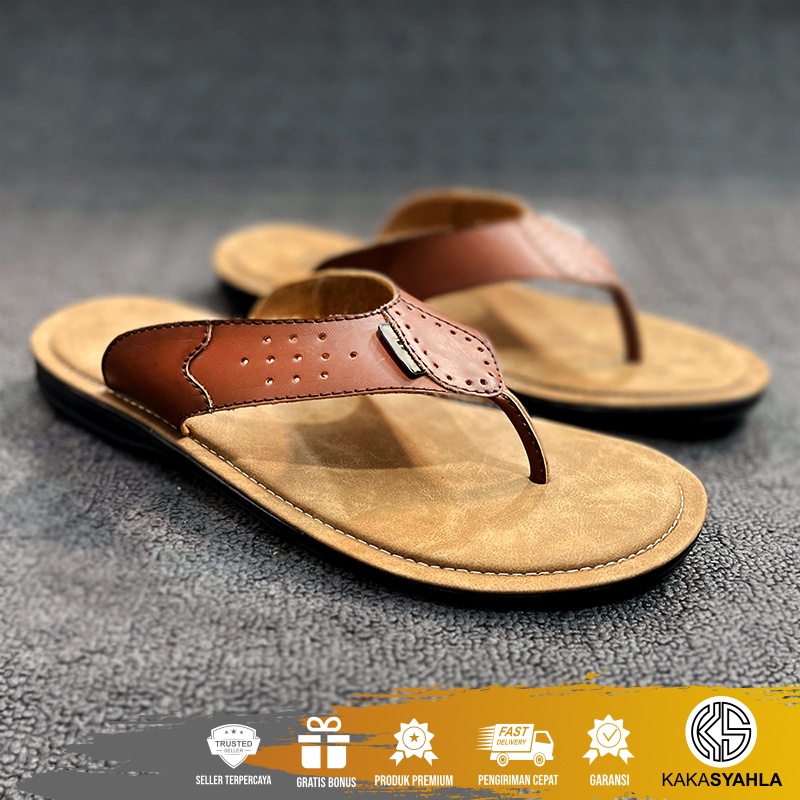KS X PAIRUS - Sendal Jepit Kulit Sapi Premium Unisex Pria Wanita Traveling Liburan - Sandal Capit Ru