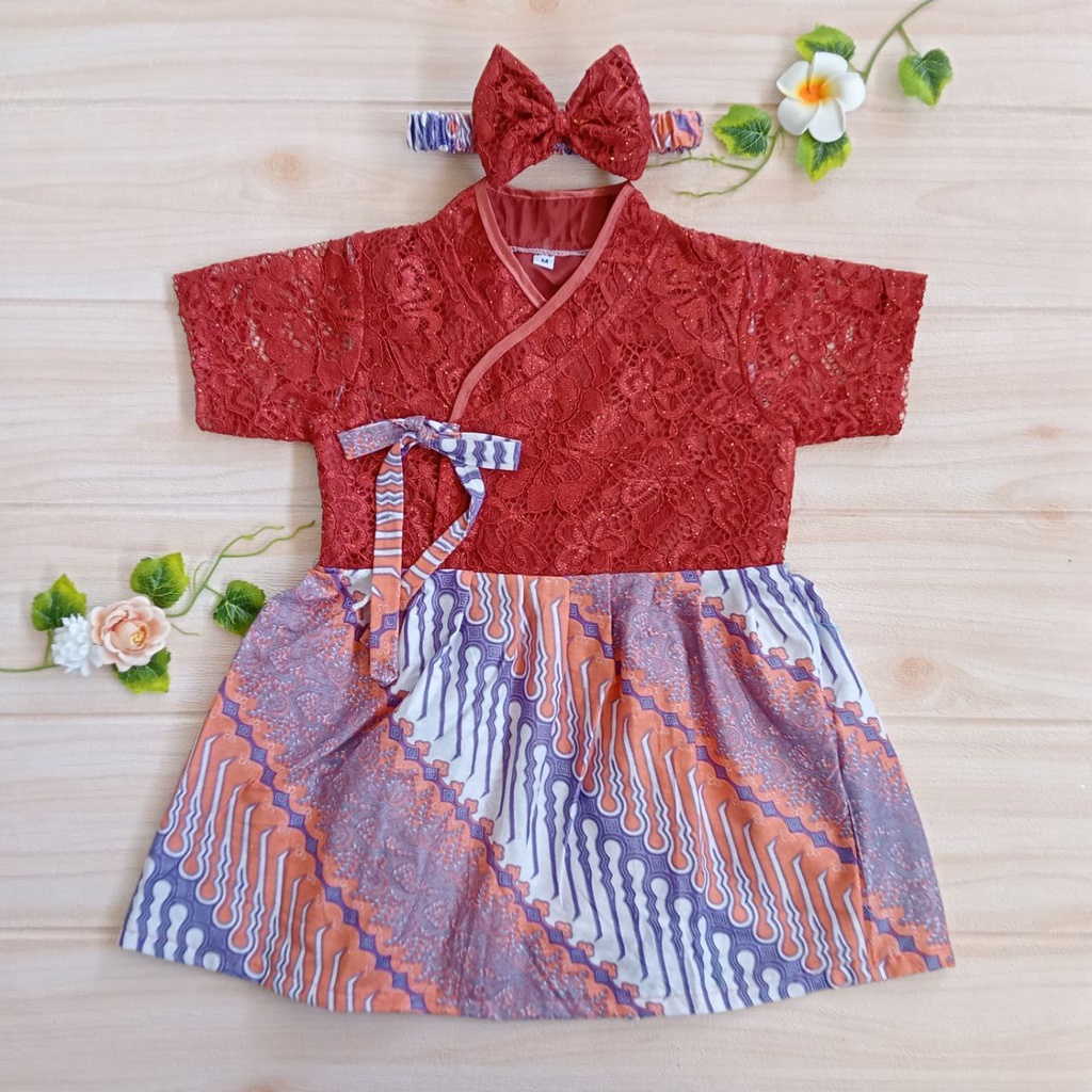 Hanbok Anak / Hanbok Bayi / Hanbok Batik / Hanbok Brokat warna Teracota