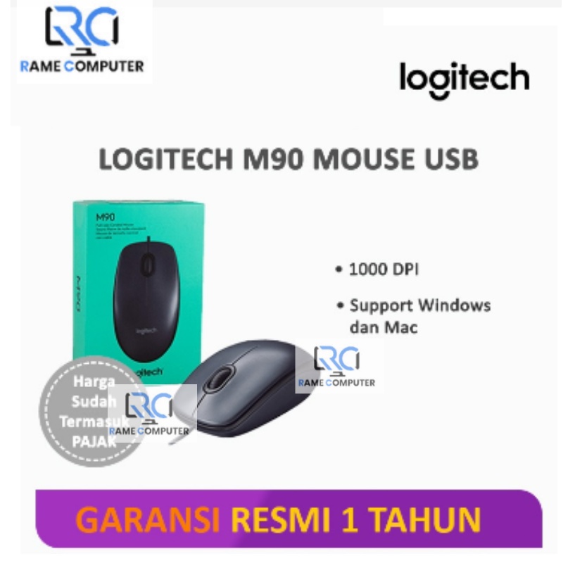 MOUSE LOGITECH M90 Wired Optical ORIGINAL RESMI GARANSI 1 Tahun