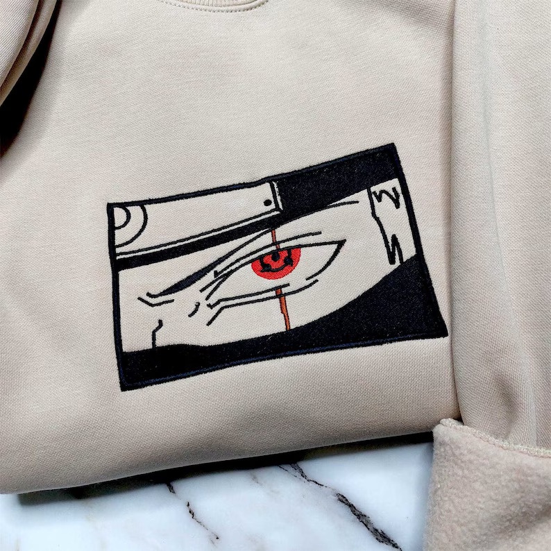 Crewneck Kakashi Eyes Cream Embroidery Anime Manga Naruto Premium Unisex