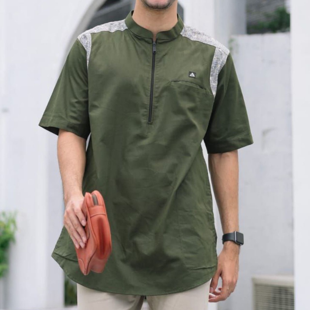 Baju Koko Pria Kurta Zipper Antum lengan Pendek
