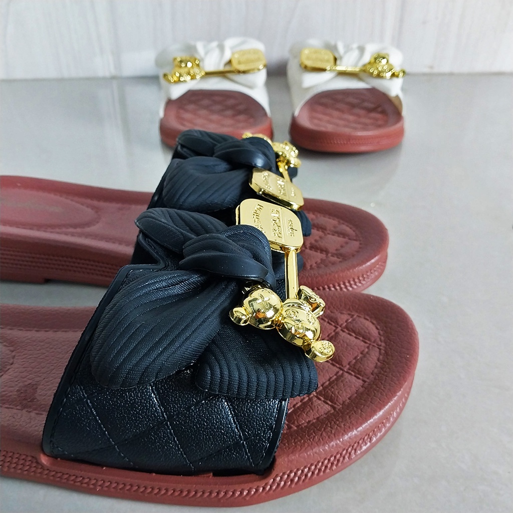 Sandal Slop Flat Wanita Sandal Slip On Motif Fashion Korea Style Sandal Selop Cewek Sandal Teplek PVC Azgalery SPT-55