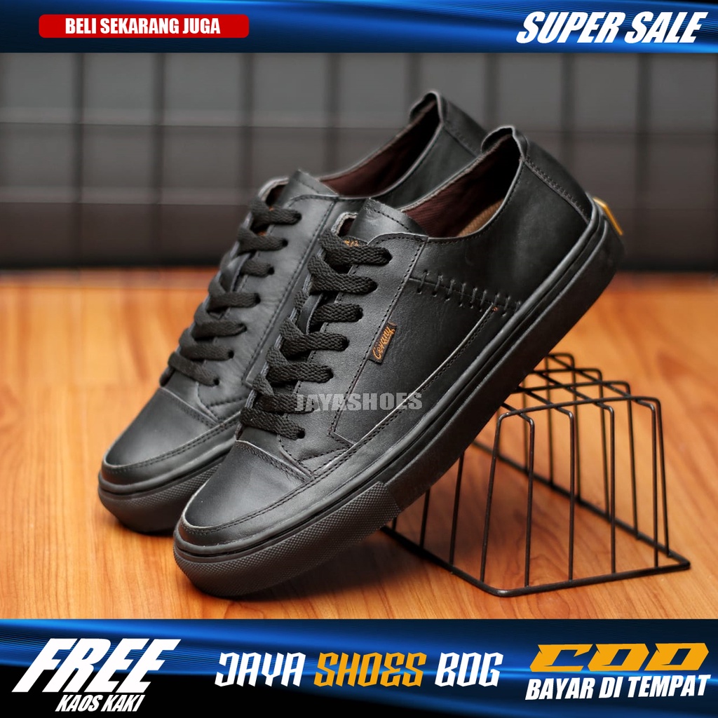 [COD]Sepatu Sneakers Casual Pria Kulit Asli Hitam Ori Footwear Santai Kuliah