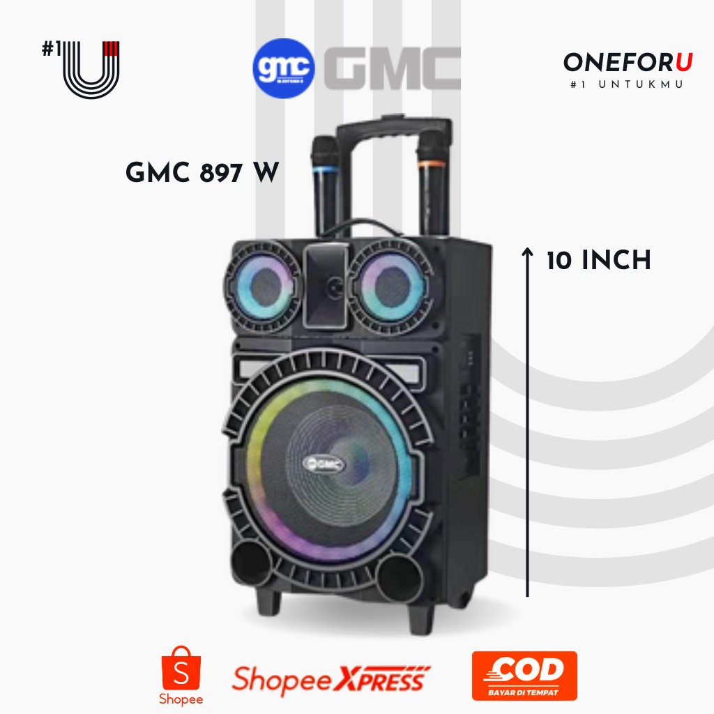 Jual Speaker Bluetooth Portable 10 Inch Gmc 897w Bonus 2 Mic Wireless