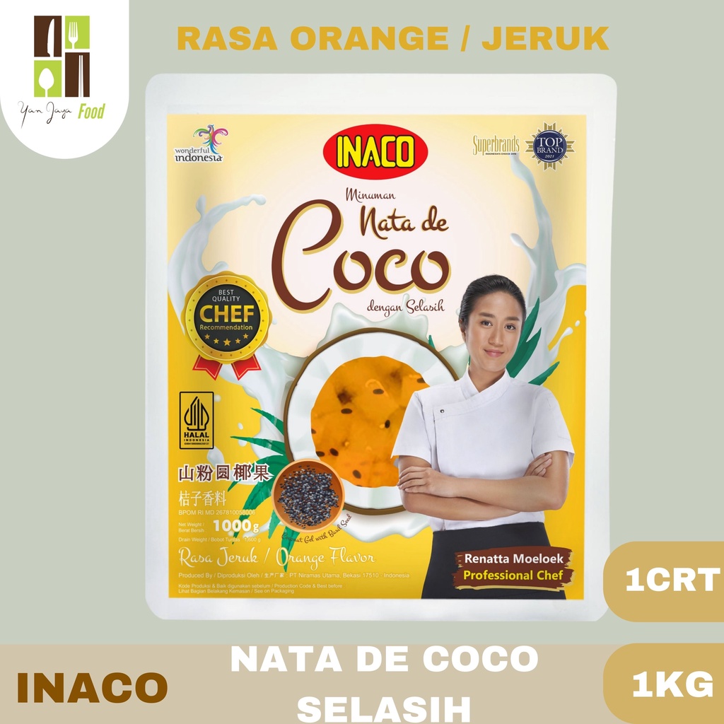 Inaco Nata De Coco Dengan Selasih Rasa Strawberry / Jeruk 1Kg 1 Carton