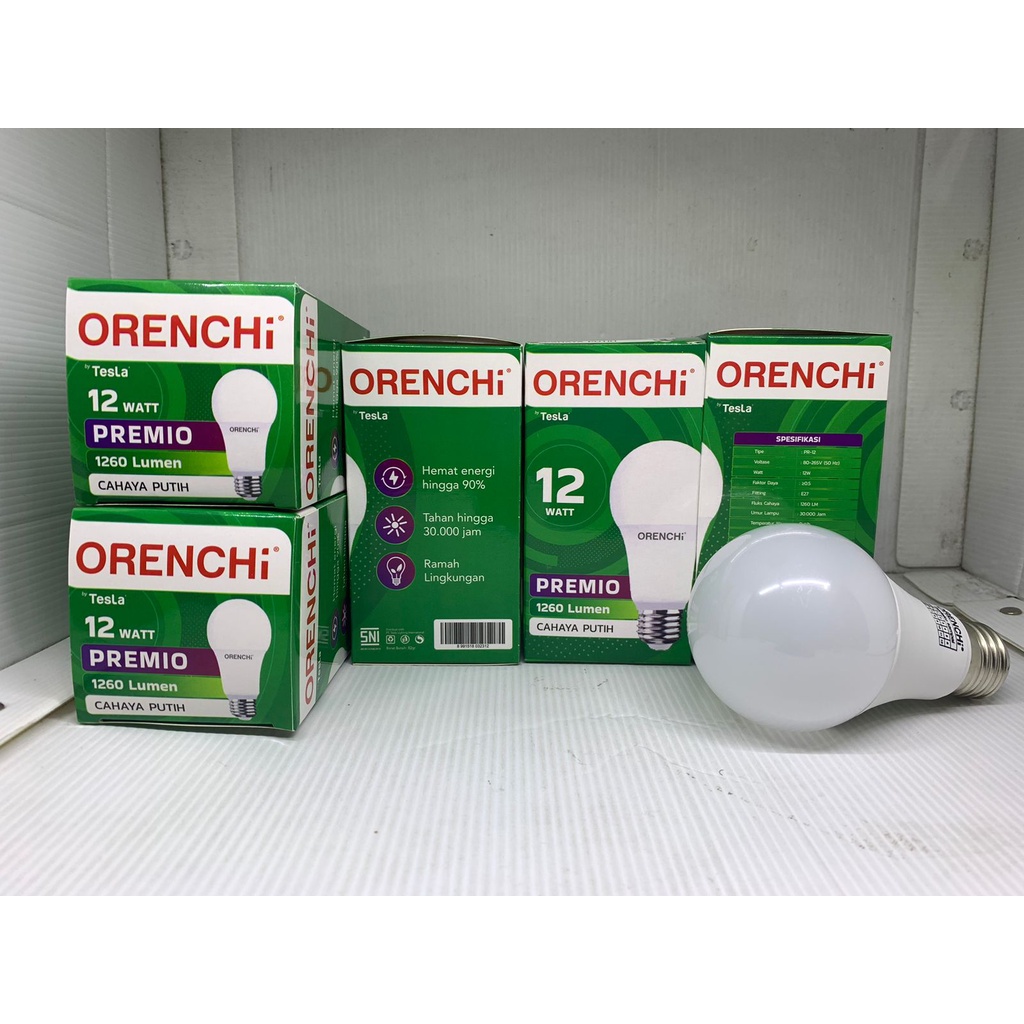 Lampu LED Orenchi Premio 12 Watt 12Watt /  Lampu Bohlam Orenchi Premio LED 12 W 12W Cahaya Putih SNI by Tesla