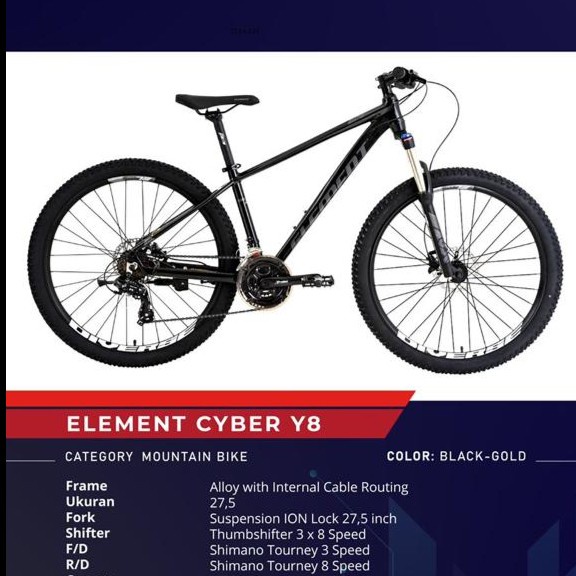 Sepeda Gunung MTB Element CYBER Y8 27.5 Inch Black Gold