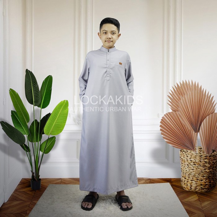 Jubah Yaman Anak Junior / Gamis Yaman Polos Lengan Panjang Anak Laki - Silver, 10 Tahun Berkualitas 