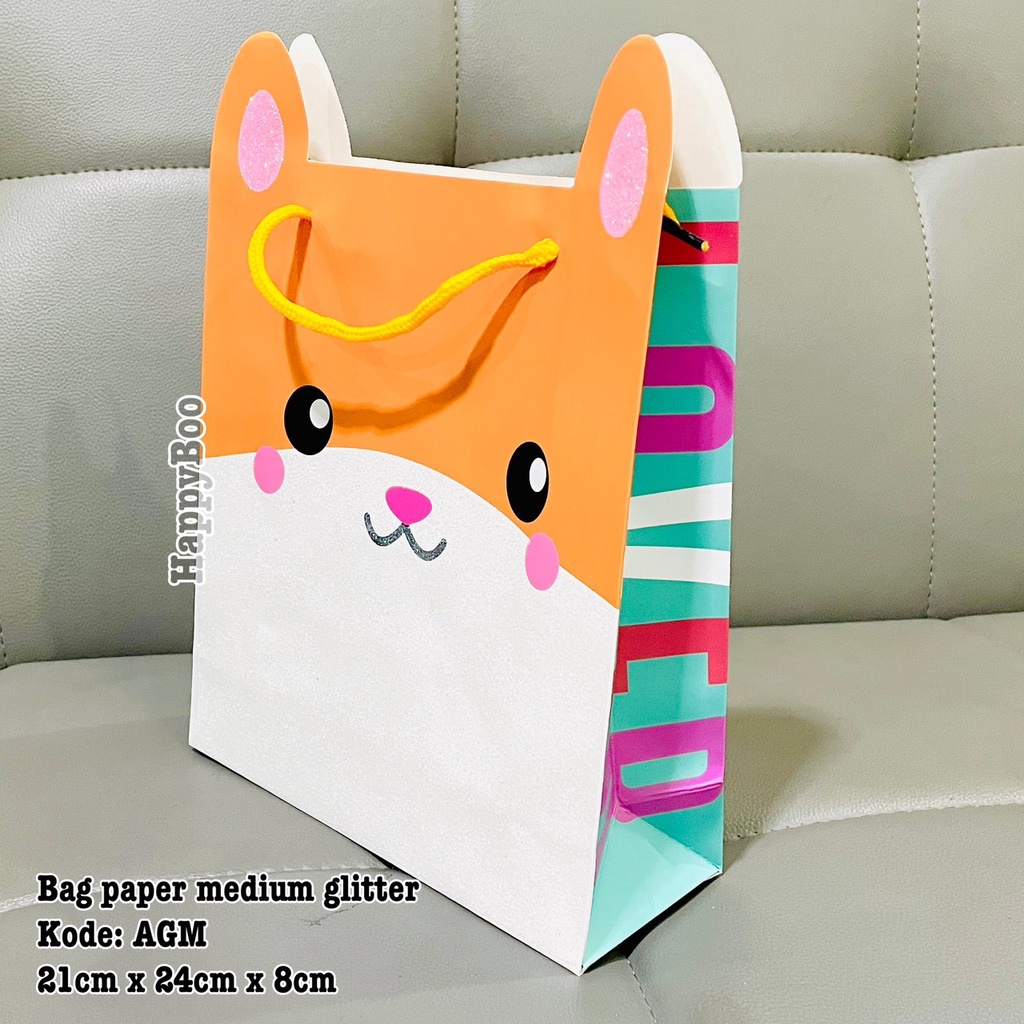 bag paper bag gift tas kado kertas goodie bag animal glitter medium 21x24x8cm AGM