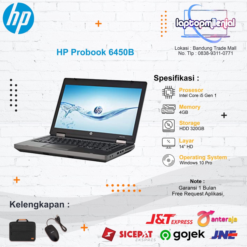 HP 6450B Intel Core i5 Gen 1 Ram 4GB HDD 320GB Win 10 Siap Libas Bergaransi