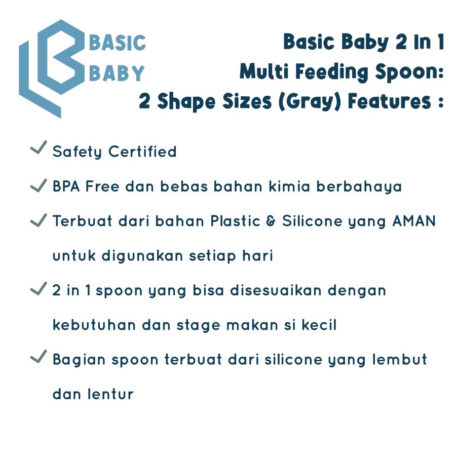 BASIC BABY 2IN1 MULTI FEEDING SPOON 2 SHAPE SIZES