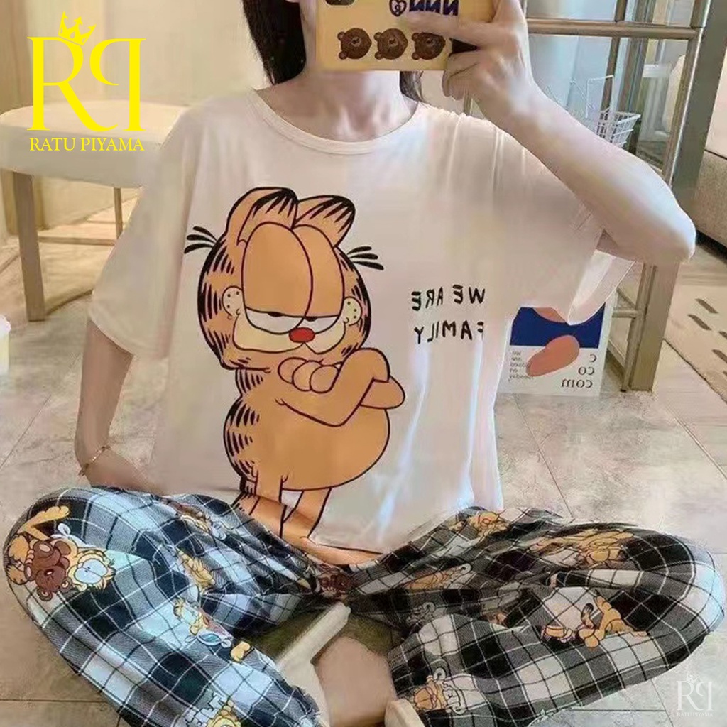 Baju Tidur Setelan Piyama CP motif karakter kartun doraemon garfield minion mickeymouse line melody 